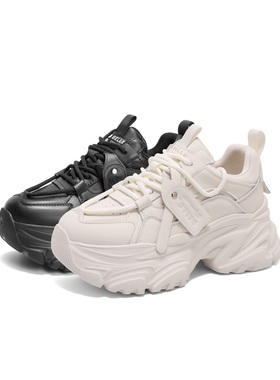 百丽厚底黑色老爹鞋女鞋2025春季新款休闲鞋运动鞋单鞋D2W1 D2W1D