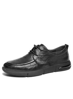 百丽休闲系带商务鞋2025春新款牛皮革黑色爸爸鞋皮鞋男鞋8QE01AM5