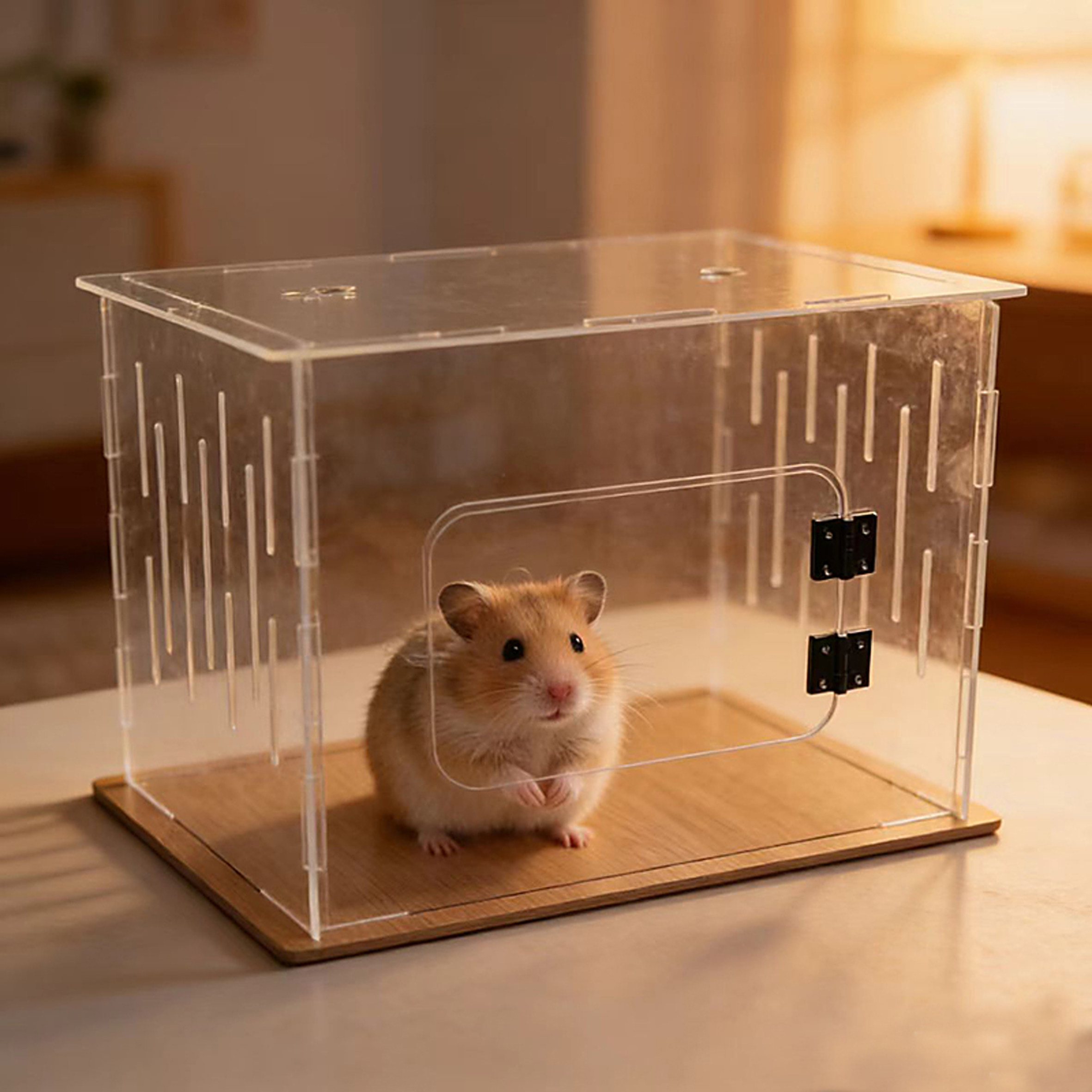 亚克力全景通风木质底托猫别墅