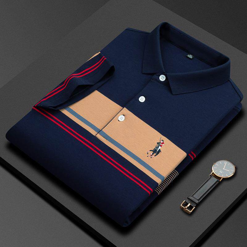 保罗正品短袖男士t恤夏季半袖保罗马标刺绣条纹体恤纯棉T恤商务风