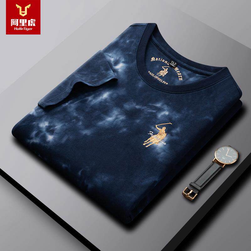 保罗正品夏季新款男士扎染迷彩潮牌精美刺绣100%纯棉短袖t圆领T恤