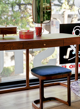 STUDIO FH Nora梳妆台套装 黑胡桃木实木 化妆桌 简约现代设计