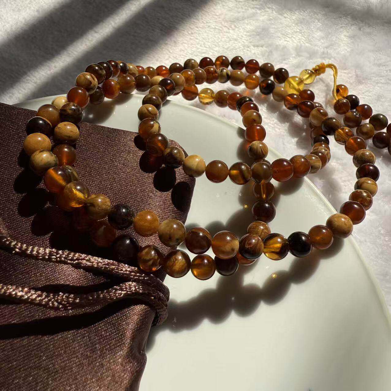 保真天然缅甸琥珀108手串金珀蜜蜡根珀血珀多宝佛珠项链 5.6mm 女