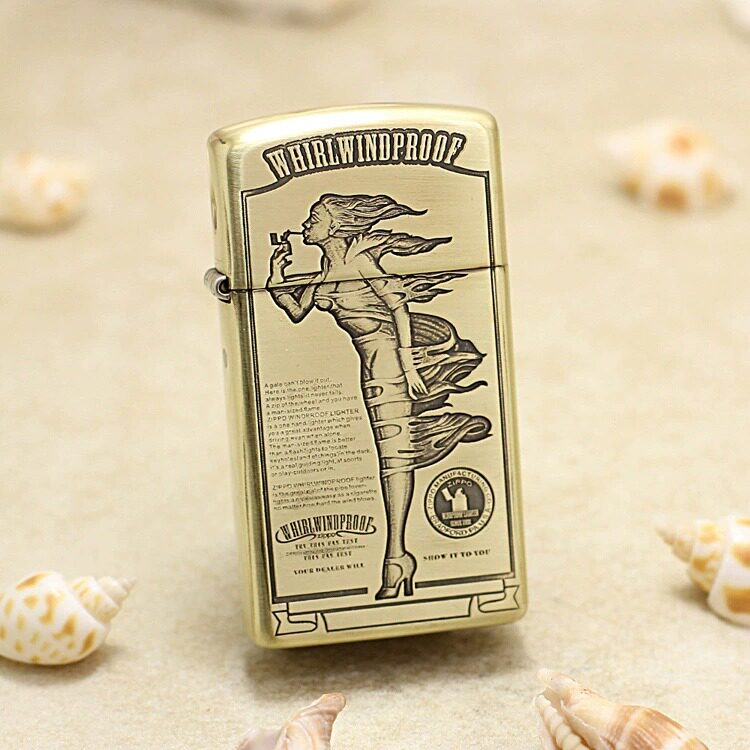 原装正品zippo打火机芝宝正版之宝 1654B纤巧窄机精雕3D风中女郎