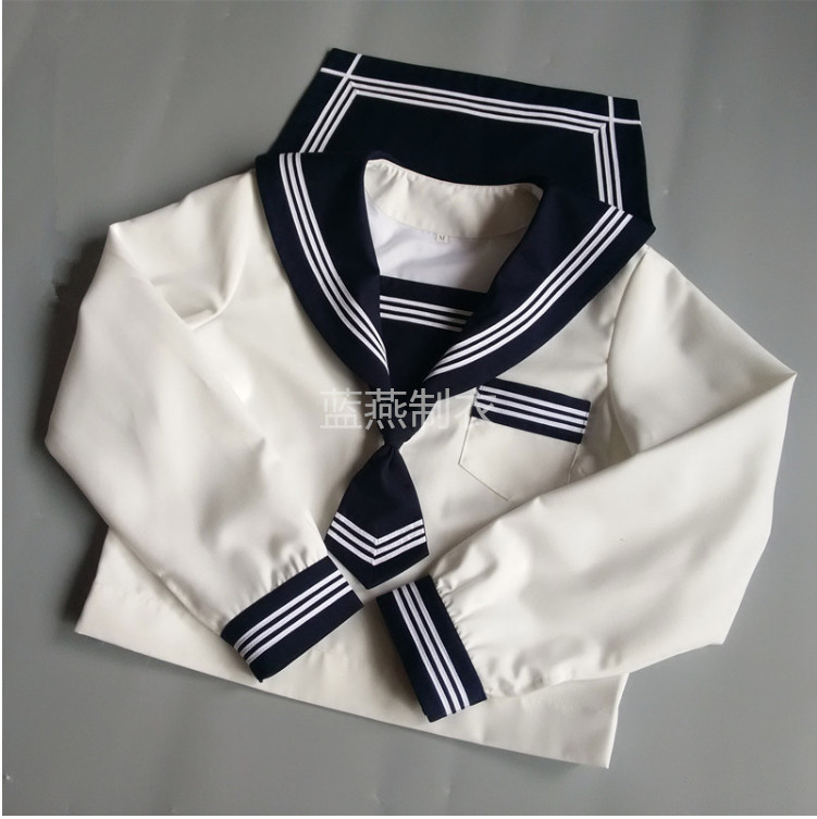 日版JK白三本春秋冬服长袖 学生班服 校服基础款百搭海军领水手服