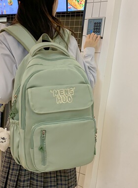 书包女ins韩版初高中学生森系撞色背包大学生情侣双肩包日系潮