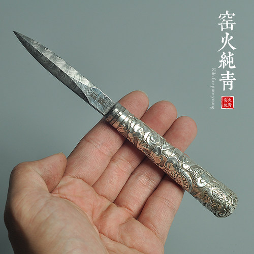 龙泉江龙瑞粉大马士革不生锈茶刀