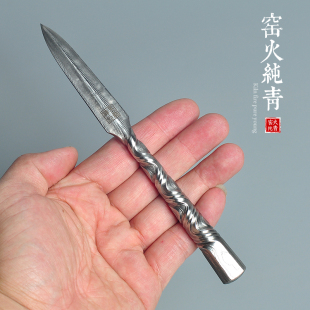 高端大马士革钢茶刀龙泉茶针黑茶锥普洱茶白茶开撬茶器工具不生锈