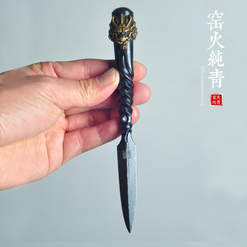江龙茶刀百炼花纹钢龙年款普洱茶撬茶工具黑茶起茶器非大马士革钢