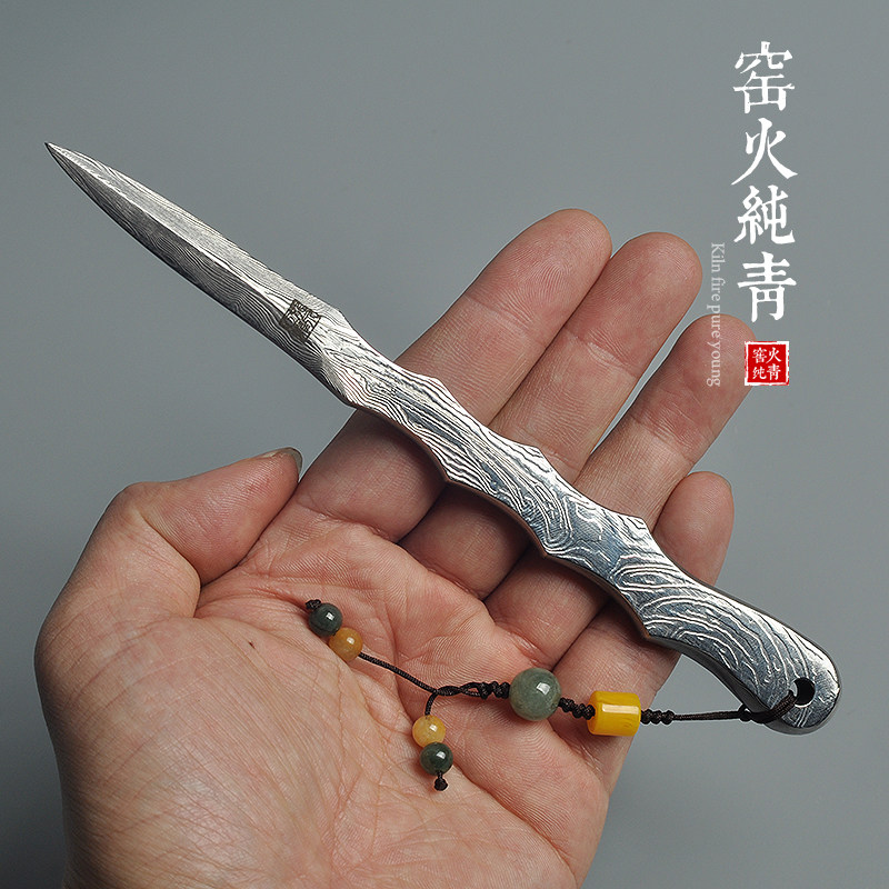 江龙手工正宗大马士革钢茶刀撬茶刀茶锥茶针黑茶饼普洱茶刀不生锈