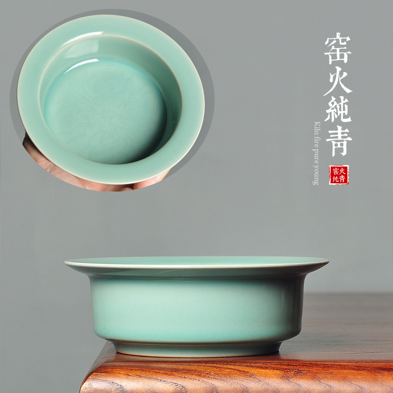 陈婷青瓷家用茶洗渣斗龙泉陶瓷大号笔洗茶室花插摆件手工折沿洗