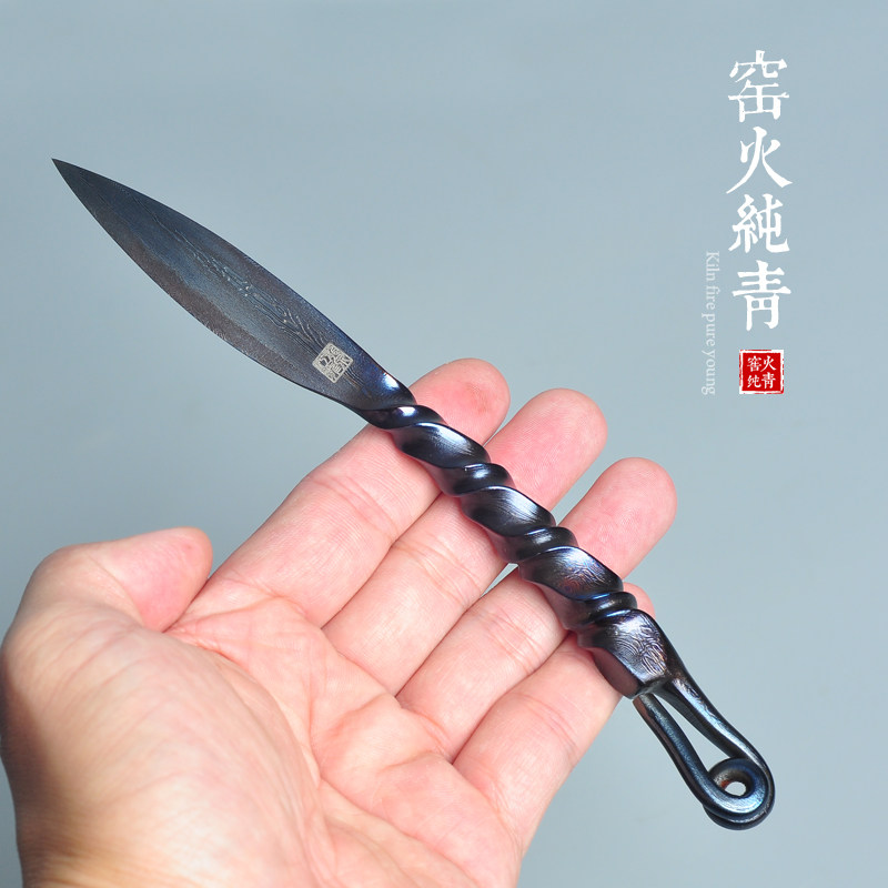 江龙茶刀手工龙泉百炼花纹钢大马士革切普洱茶刀茶针茶锥撬茶工具