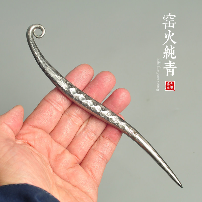 手工折叠锻打大马士革茶针普洱茶刀飞鱼茶针茶锥撬开茶工具不生锈