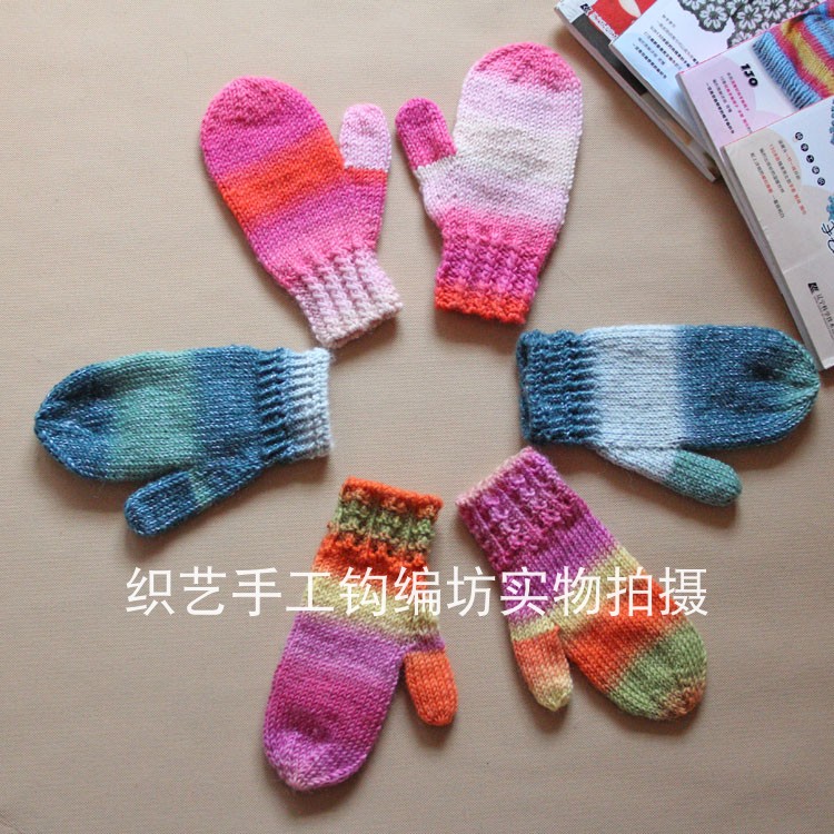 织艺手工坊原创叶底黄鹂手工编织女款羊毛秋冬保暖手套可定做订制