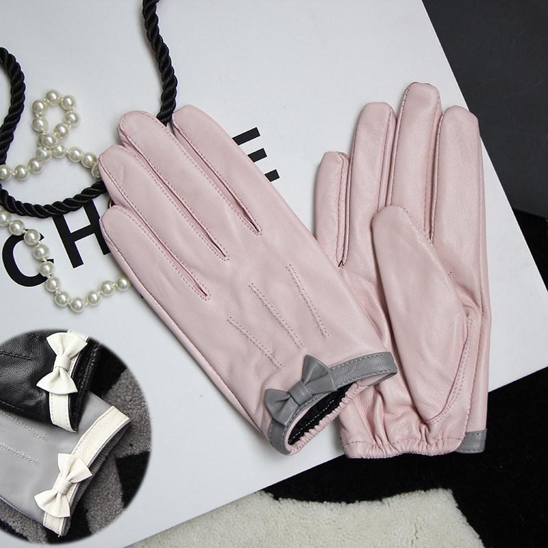 珑玥羊皮手套蝴蝶结短款时尚韩版