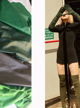 长款羊皮手套 墨绿色真皮过肘臂套 绵羊皮明星同款可定做加大加长