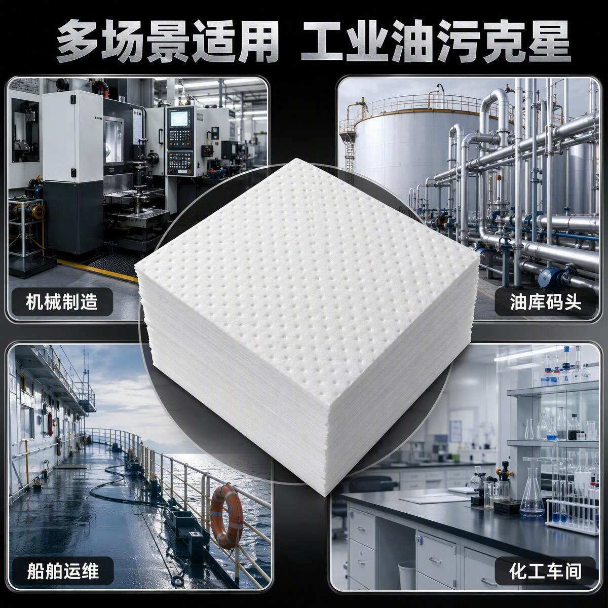 复合压点强吸附PP吸油棉片加油站图片