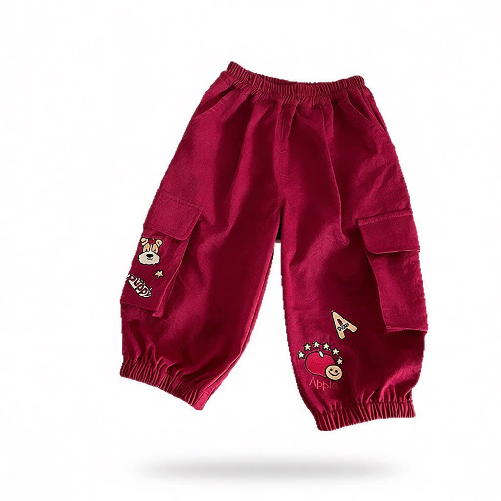 CK265681男童童裤 春季新品小童红色洋气卡通工装裤子