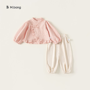 节日汉服儿童套装 女宝宝衣服花边女童两件套新中式 春装 YAYA童装