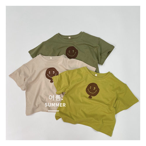 纯棉薄款韩版儿童笑脸印花短袖男