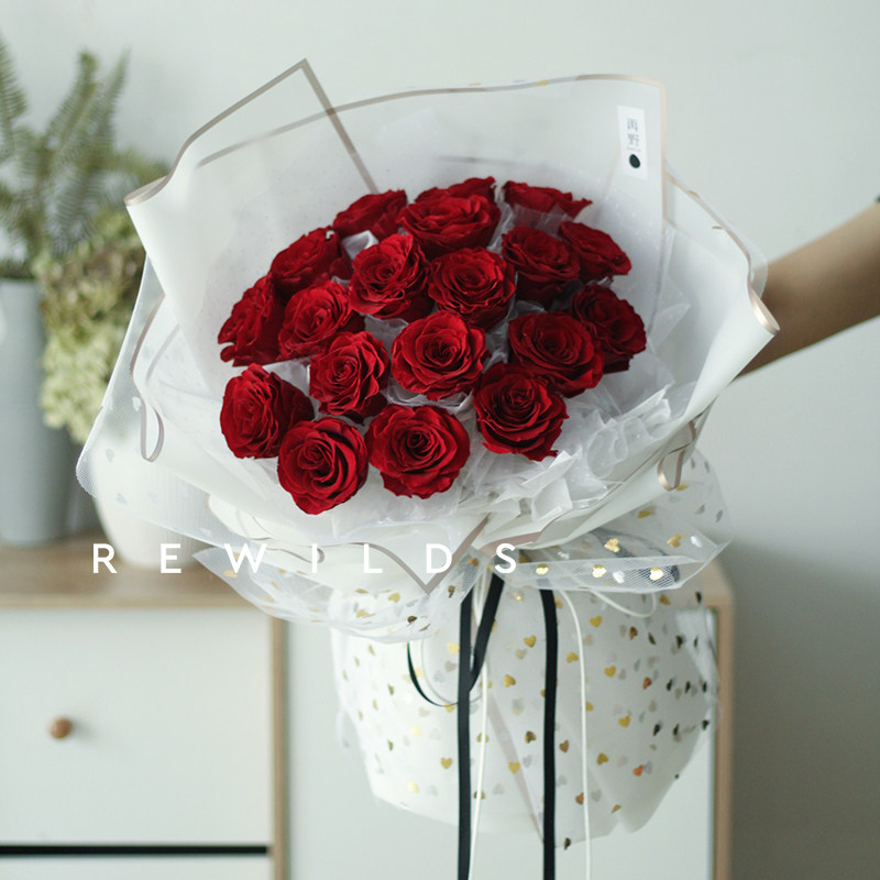 大型熊抱永生真花红玫瑰花束女友求婚告白99朵33订婚礼物情人节