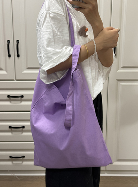 纯棉布袋轻薄柔软款单肩包通勤环保购物袋透气紫色布包定制LOGO