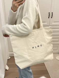 16安加厚帆布袋拉链款帆布包印字母大容量托特包加大原白色通勤包