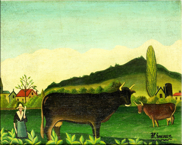 有牛的风景 henri rousseau 亨利卢梭装饰画客厅书房酒吧