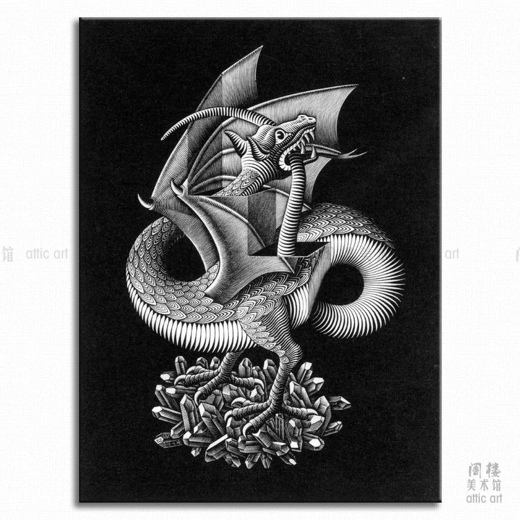龙 escher 埃舍尔 视错觉版画装饰画无框有框客厅书房酒吧咖啡馆