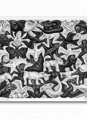 平面填充埃舍尔无框酒吧装饰画