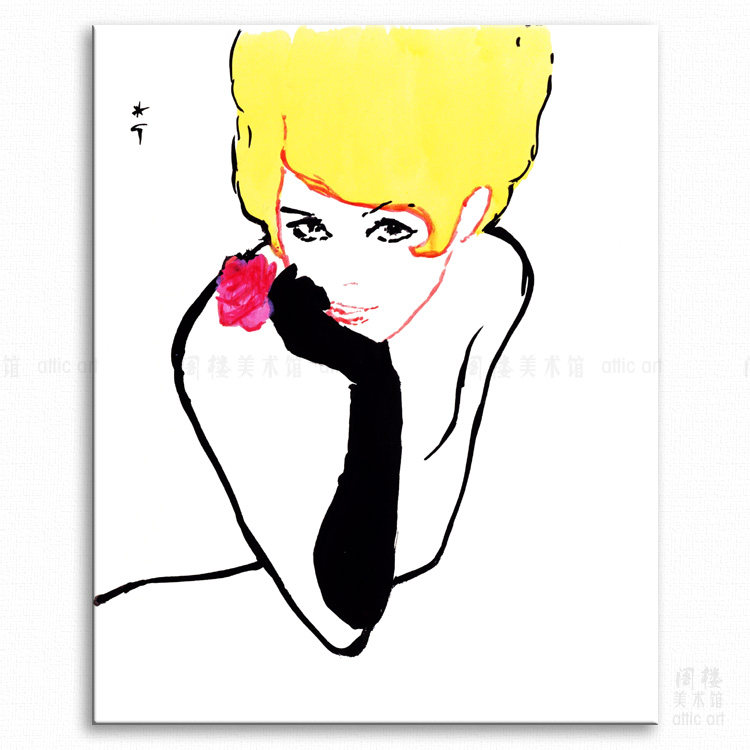 迪奥小姐 rene gruau 时尚插画装饰画时装服装店咖啡馆衣帽间挂画