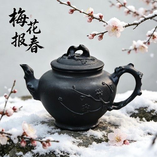 全手工中槽清焐灰梅花报春240cc宜兴紫砂壶正宗原矿手工泡茶壶