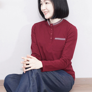 大码立领长袖莫代尔棉t恤外穿内搭宽松中年妈妈纯色打底衫女秋冬