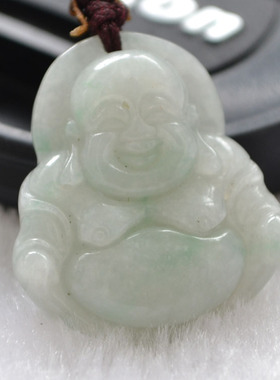 缅甸手工翡翠A货玉佛观音吊坠豆青佛挂件浅绿色简约饰品颈饰脖链