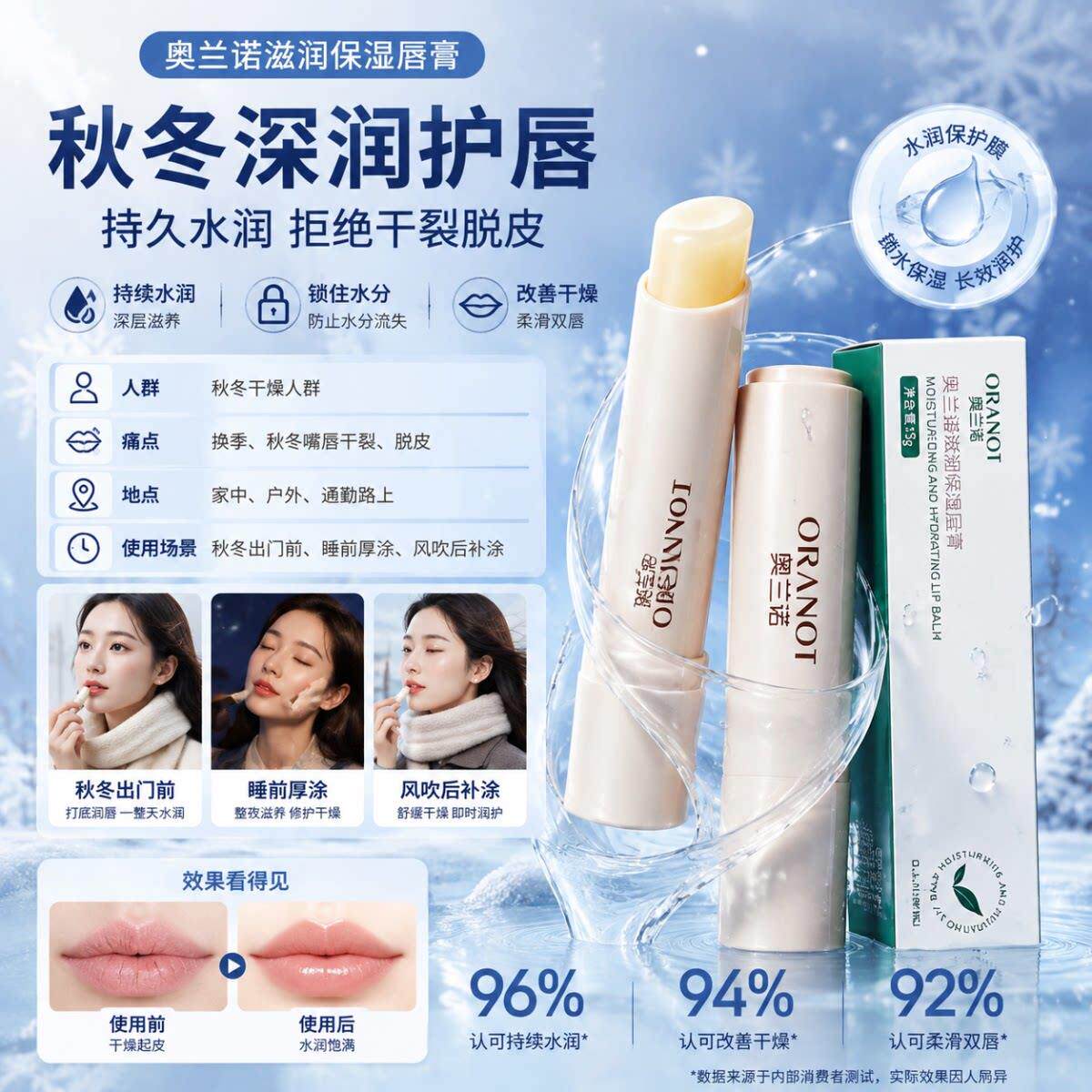 拍1发2凡士林维E润唇膏无色女秋冬保湿滋润防干裂起皮学生护唇膏