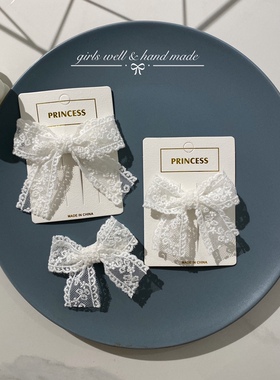 戈薇蕾丝刺绣少女宝白色蕾丝蝴蝶结发夹超仙双马尾对夹头饰温柔风