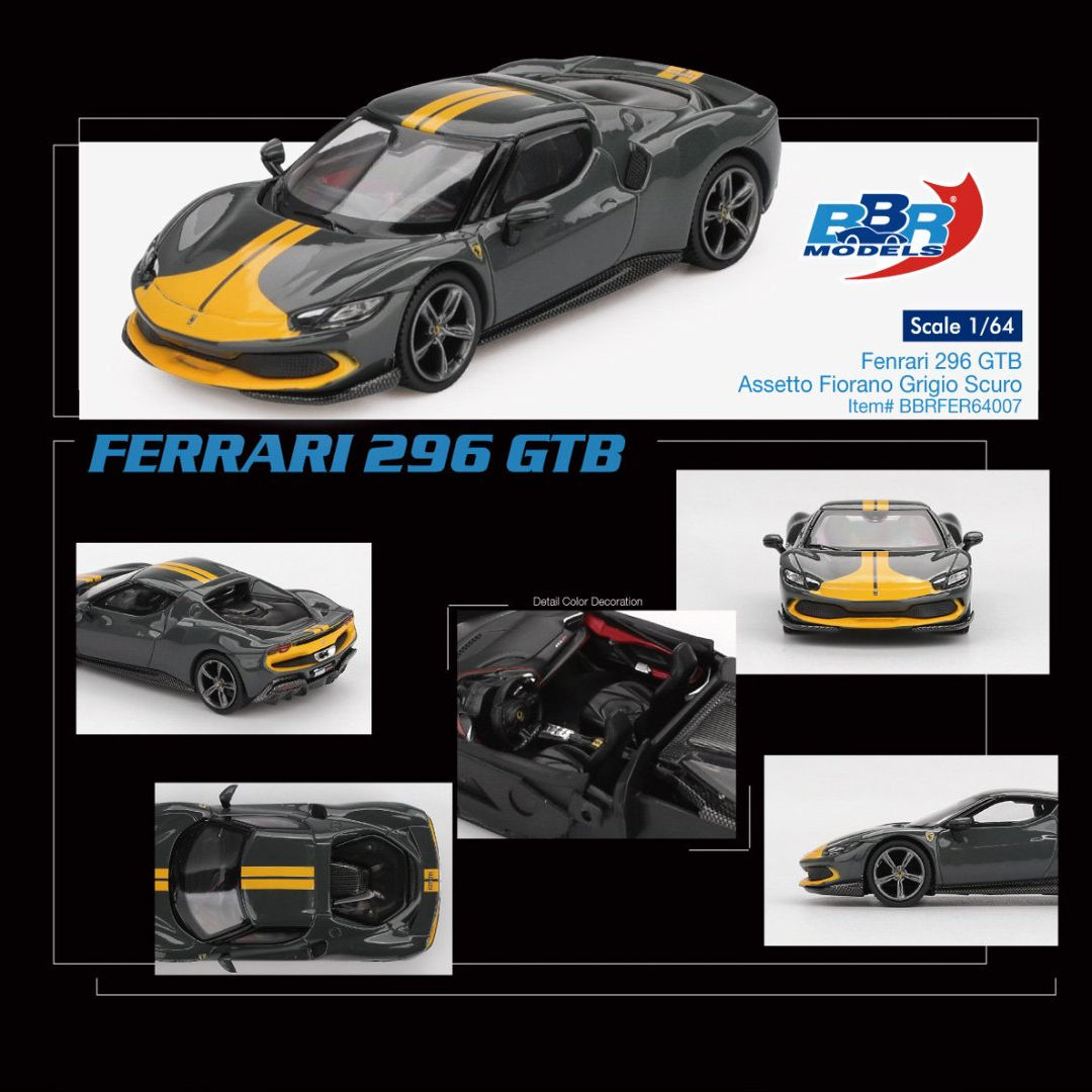预售BBR1:64 法拉利Ferrari 296 GTB 黄边灰色合金汽车模型