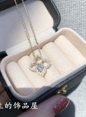 古丽 气质优雅灵动镶锆石四叶跳动花朵 925银饰品细链短链锁骨链