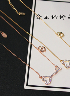 韩国甜美风爱心镶钻钥匙项链