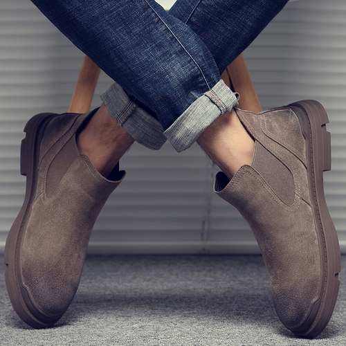 翻毛皮马丁靴一脚蹬复古靴子