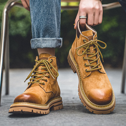 马丁靴男款2026新款真皮靴子冬季男鞋复古情侣款工装靴厚底大黄靴