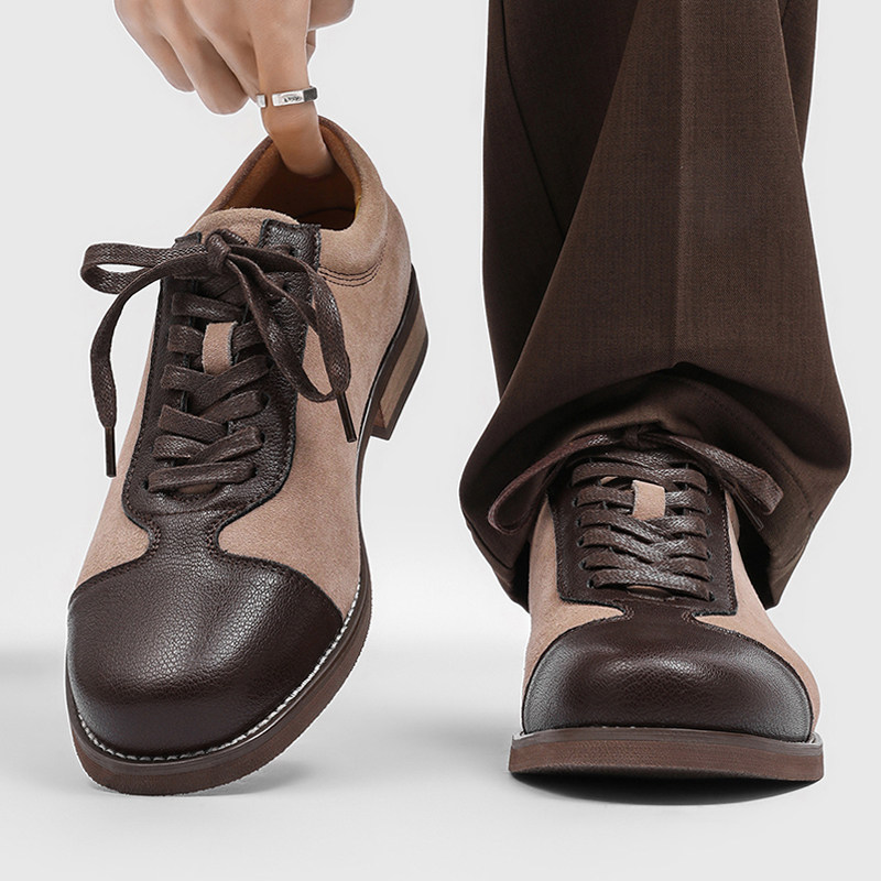 鞋子男鞋2025新款冬复古休闲鞋轻奢高级感皮鞋翻毛厚底美式德训鞋,流行男鞋,德训鞋,淘宝优惠券,粉丝福利购,淘宝优惠卷
