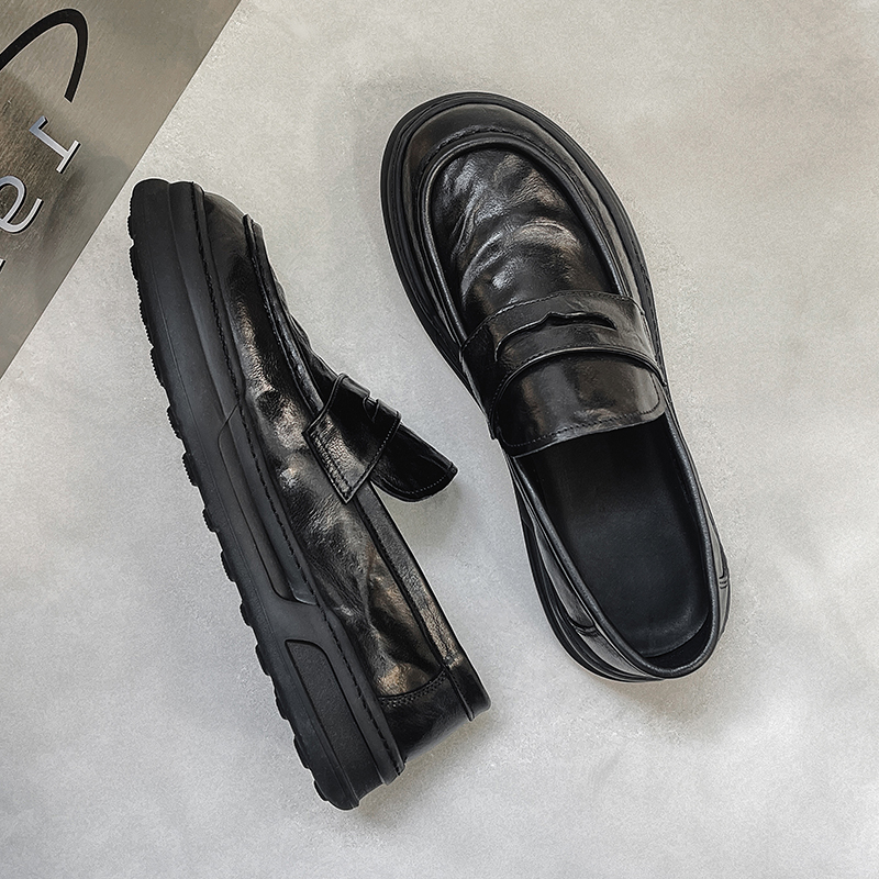 潮鞋真皮百搭潮牌一脚蹬乐福鞋