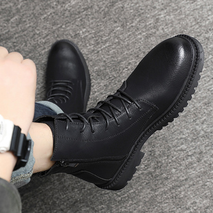 黑色高帮鞋 靴冬季 厚底拉链靴子中筒男靴 复古英伦风工装 马丁靴男款