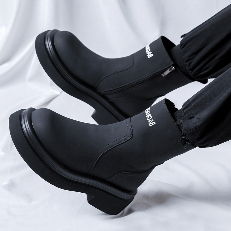 厚底拉链烟筒靴一脚蹬切尔西靴