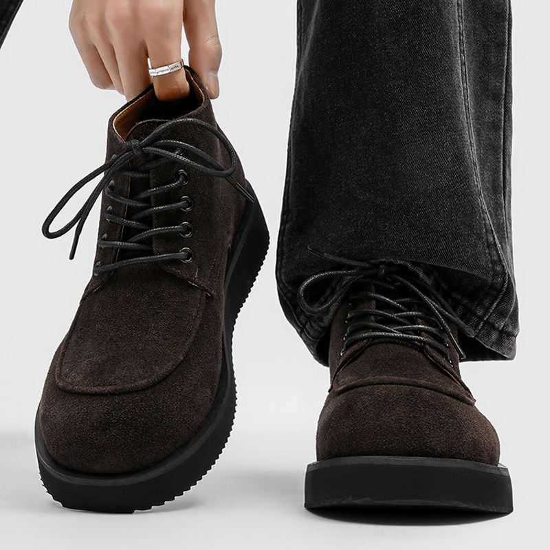 马丁靴男款2026新款靴子夏季休闲男鞋翻毛皮真皮单鞋痞帅高帮皮鞋