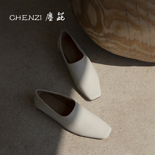 CHENZIIL山羊皮法式极简奶奶鞋