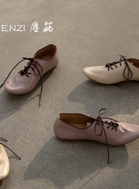 CHENZIIL年终清仓 意大利奶油牛皮法式手工鞋真皮系带舒适休闲鞋