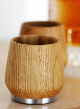 以色列原装进口Nisnas纯手工木质威士忌复古橡木杯子 木制酒杯