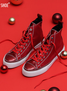 清仓特惠BLESS SHOE CORDURA防泼水面料 红色高帮休闲鞋情侣款